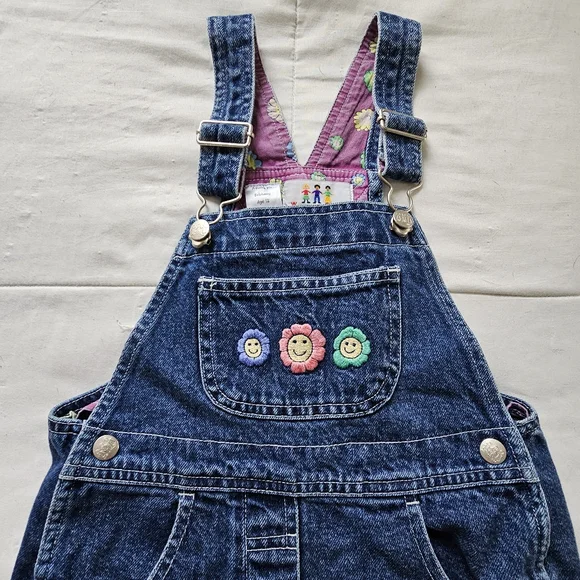 Newton Trading Co. 90s Boho Floral Smiley Face Embroidered Denim Overalls, 4T - Picture 6 of 10